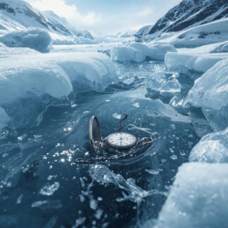 montre a gousset exposé dans de la glace