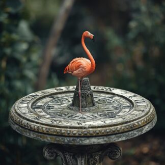 cadran solaire mesuré par un flamant rose